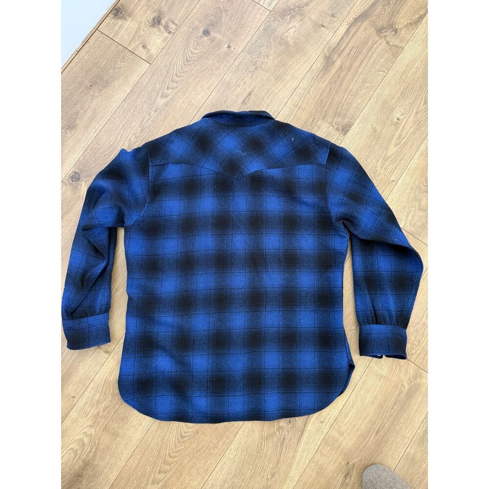 PENDLETON XL mens vintage VTG blue virgin wool button front shirt pearl snap USA - Picture 4 of 10
